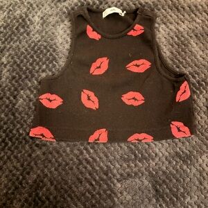 Adika Black Crop Top with Red Lips
